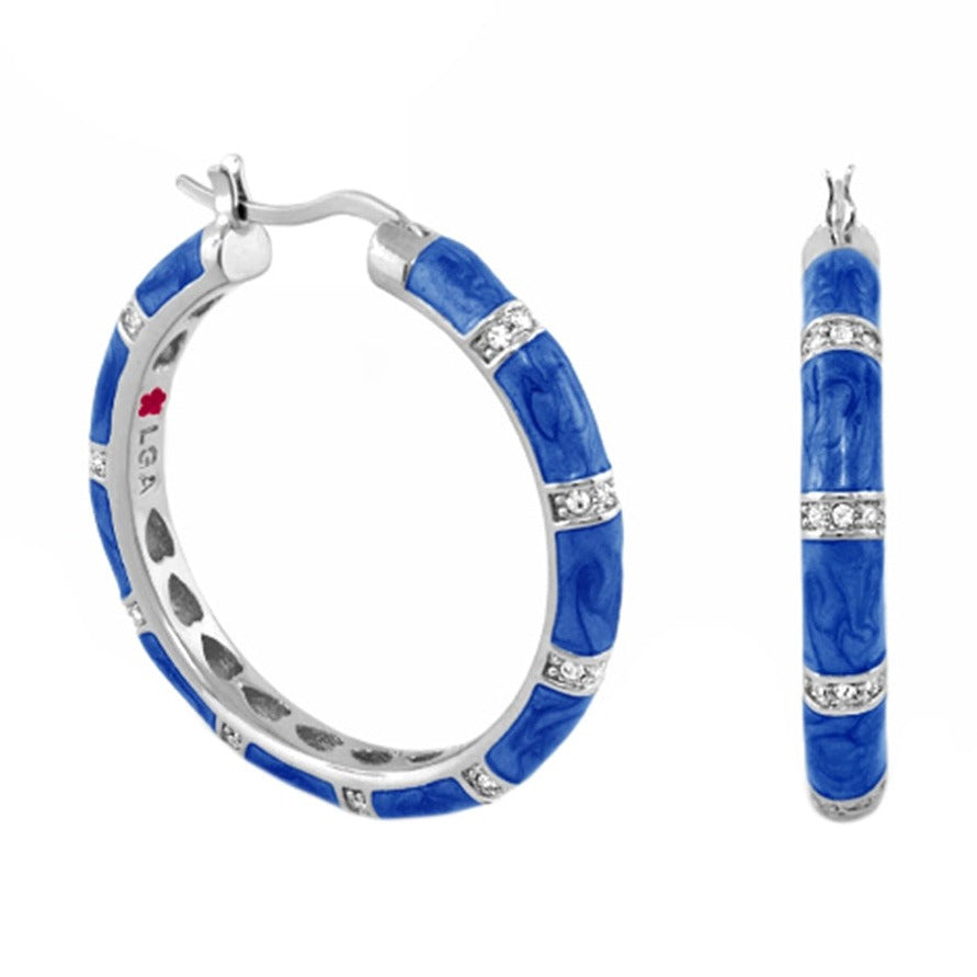 Santa Barbara Earrings blue enamel hoops with crystal silver bands by Lauren G Adams; 2 pcs on Tampa Home & Garden Store