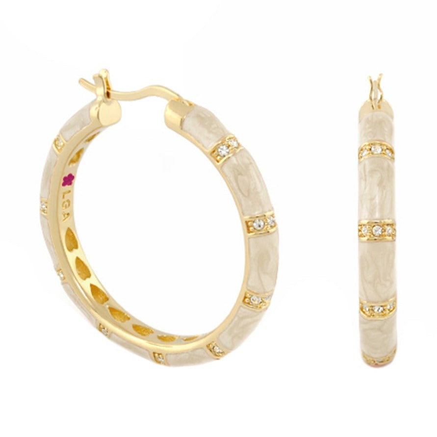 Santa Barbara earrings by Lauren G Adams, gold-tone hoops with ivory inlay and crystals on Tampa Home & Garden Store