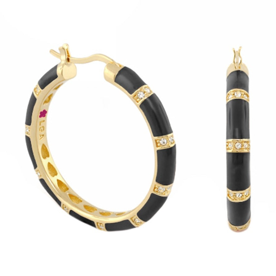 Santa Barbara earrings by Lauren G Adams black enamel gold-tone hoop and tubular earring set 2pc on Tampa Home & Garden Store