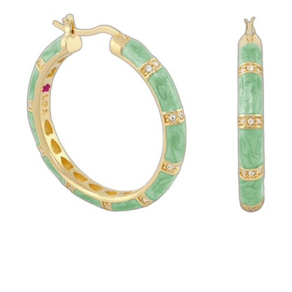 Santa Barbara Earrings Lauren G Adams gold hoop pair with green jade segments and diamonds on Tampa Home & Garden Store