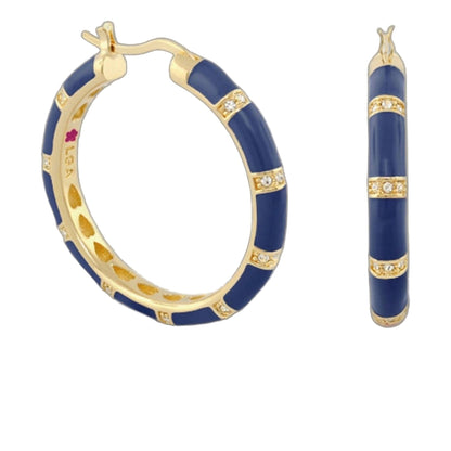 Santa Barbara earrings blue enamel hoops with gold trim and diamond accents Lauren G Adams on Tampa Home & Garden Store