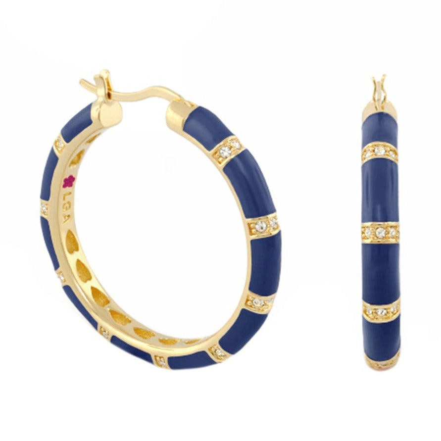Santa Barbara Earrings by Lauren G Adams, blue enamel hoops with crystal bands, 2-piece set on Tampa Home & Garden Store