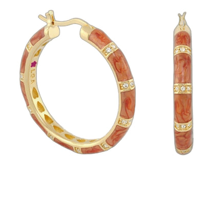 Santa Barbara Earrings from Lauren G Adams Collection: gold-tone hoop with pink marble inlay and crystal accents on Tampa Home & Garden Store