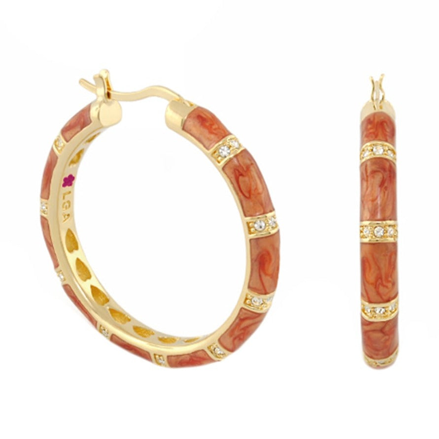 Santa Barbara Earrings: Lauren G Adams pair of gold hoops with orange enamel and diamonds on Tampa Home & Garden Store
