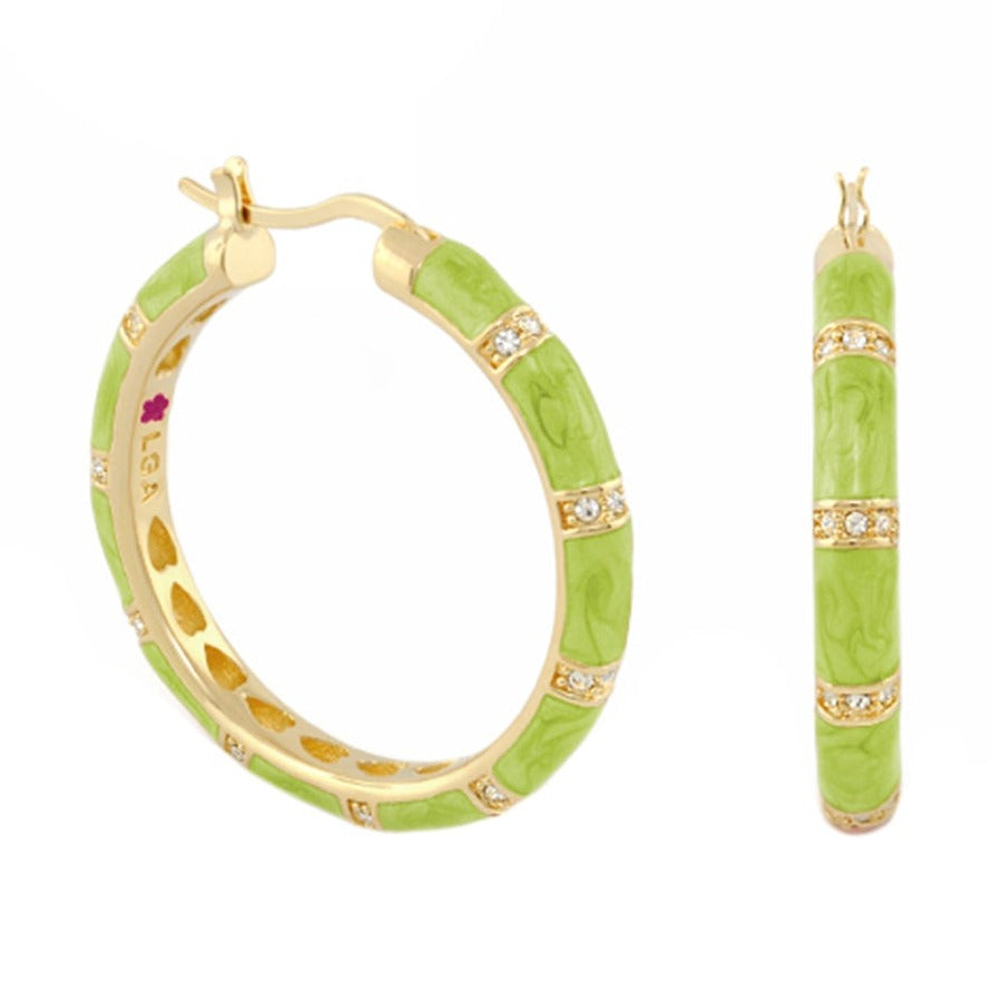 Santa Barbara earrings pair: limegreen enamel hoops with gold-tone by Lauren G Adams on Tampa Home & Garden Store