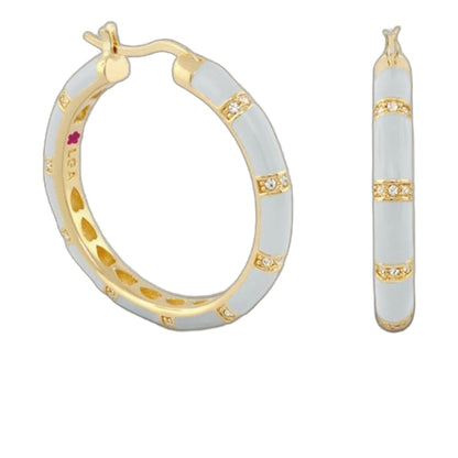 Santa Barbara Earrings by Lauren G Adams, gold-tone hoops with pale blue enamel and diamonds on Tampa Home & Garden Store