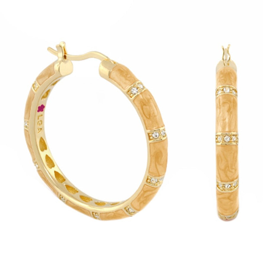 Santa Barbara Earrings gold-tone bamboo-pattern hoops with crystal by Lauren G Adams on Tampa Home & Garden Store