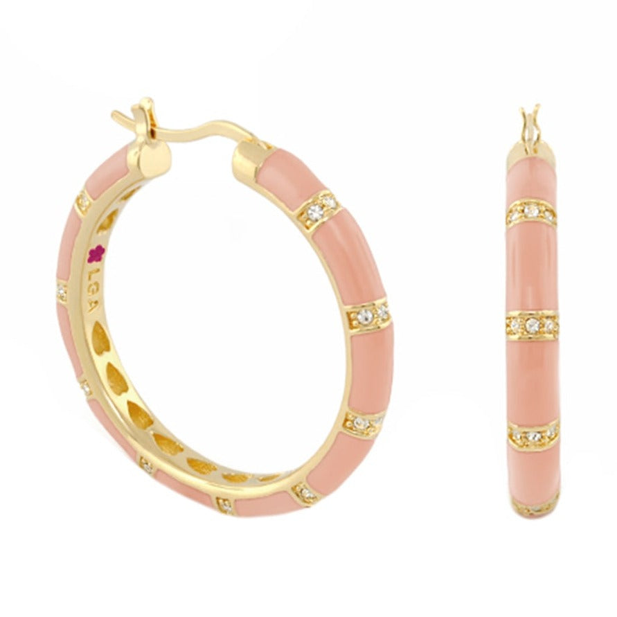 Santa Barbara earrings set pink enamel hoops and bar with crystal accents by Lauren G Adams on Tampa Home & Garden Store
