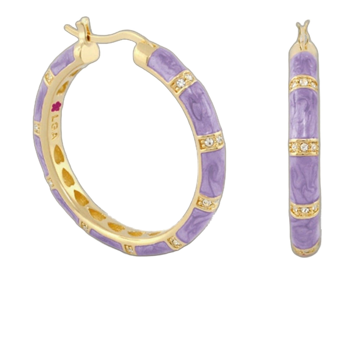 Santa Barbara Earrings by Lauren G Adams, purple enamel hoop with gold segments and diamonds on Tampa Home & Garden Store