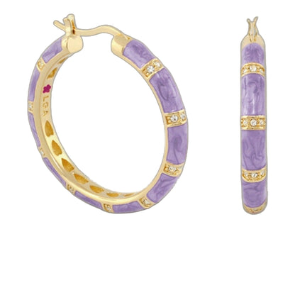 Santa Barbara Earrings by Lauren G Adams, purple enamel hoop with gold segments and diamonds on Tampa Home & Garden Store
