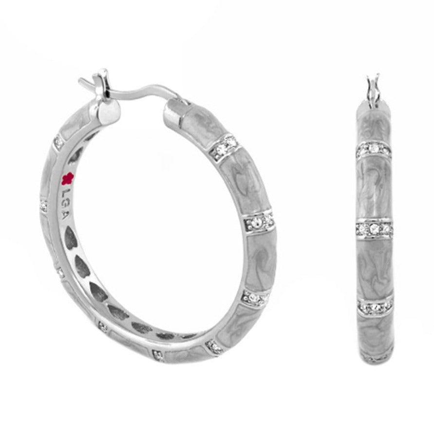 Santa Barbara Earrings, silver marbled hoop with rhinestone bands by Lauren G Adams on Tampa Home & Garden Store