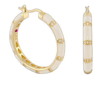 Santa Barbara earrings by Lauren G Adams, gold hoops with white enamel inlay and crystal accents on Tampa Home & Garden Store