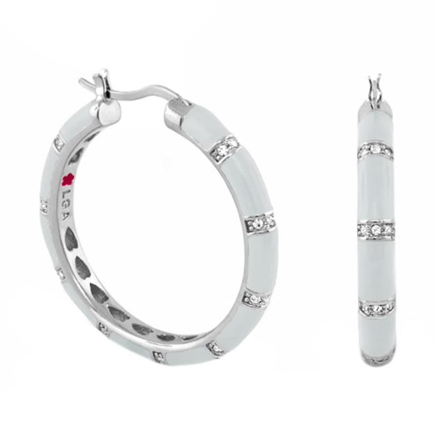 Santa Barbara Earrings pair in white enamel with crystal bands, silver-tone by Lauren G Adams on Tampa Home & Garden Store