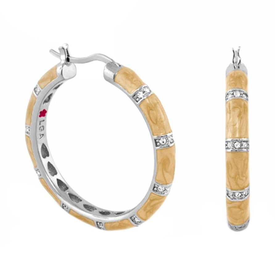 Santa Barbara Earrings pair by Lauren G Adams: beige wood-tone hoops with crystal silver bands on Tampa Home & Garden Store