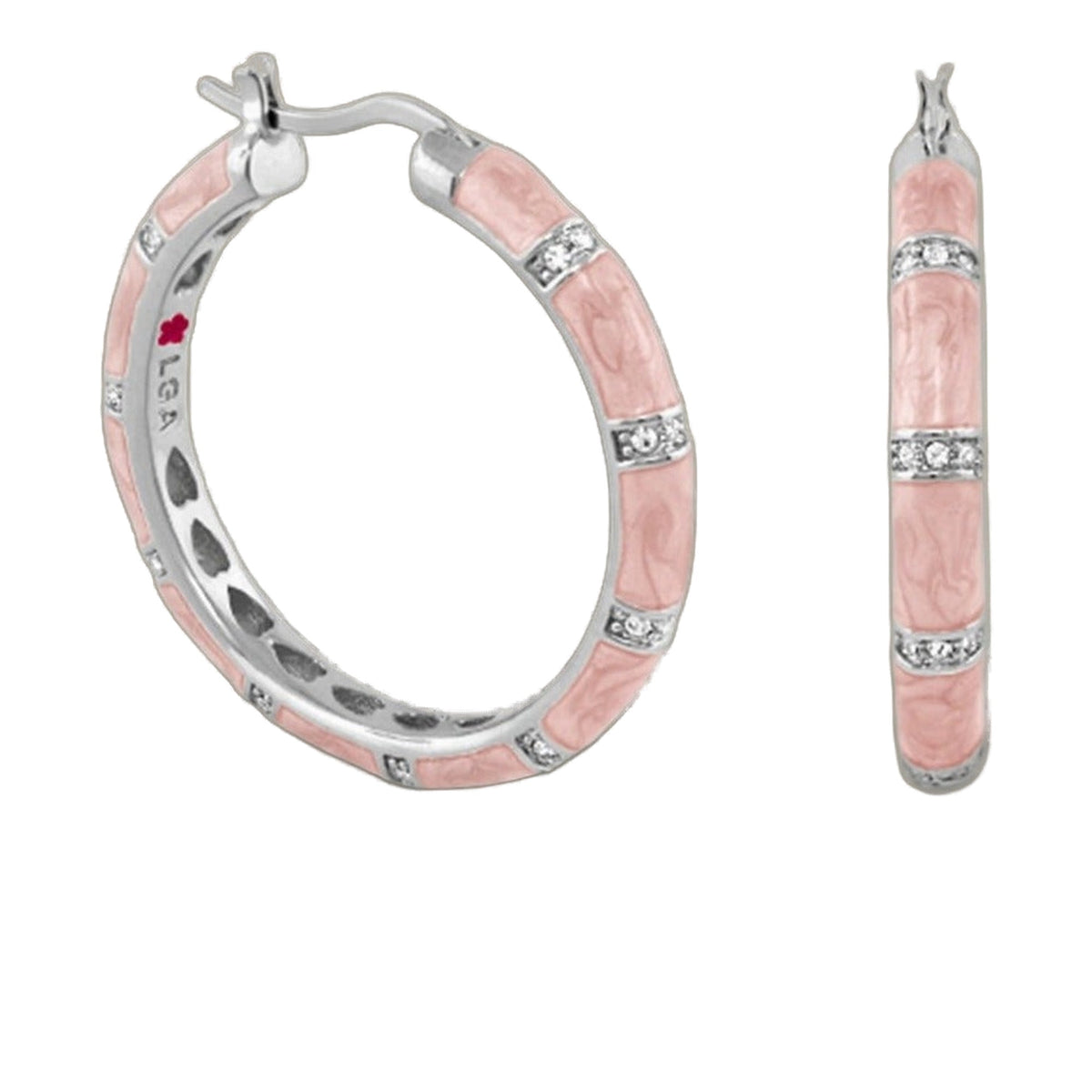 Santa Barbara Earrings by Lauren G Adams, pink inlay with diamond-accented silver hoops on Tampa Home & Garden Store