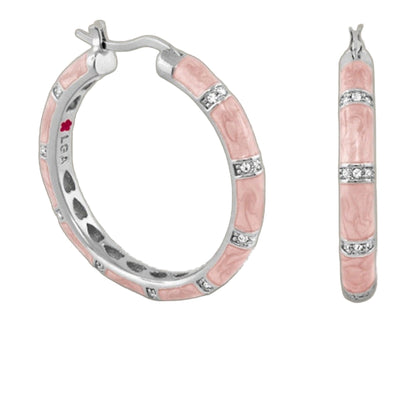 Santa Barbara Earrings by Lauren G Adams, pink inlay with diamond-accented silver hoops on Tampa Home & Garden Store