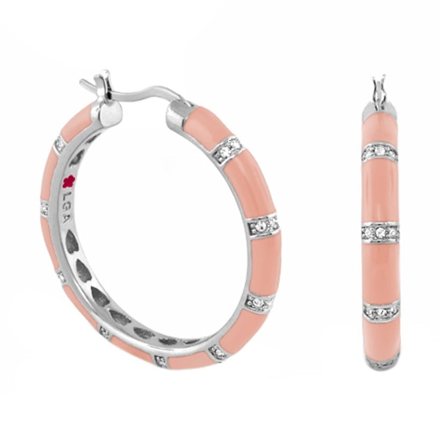 Santa Barbara earrings by Lauren G Adams coral pink hoop with rhinestone bands on Tampa Home & Garden Store