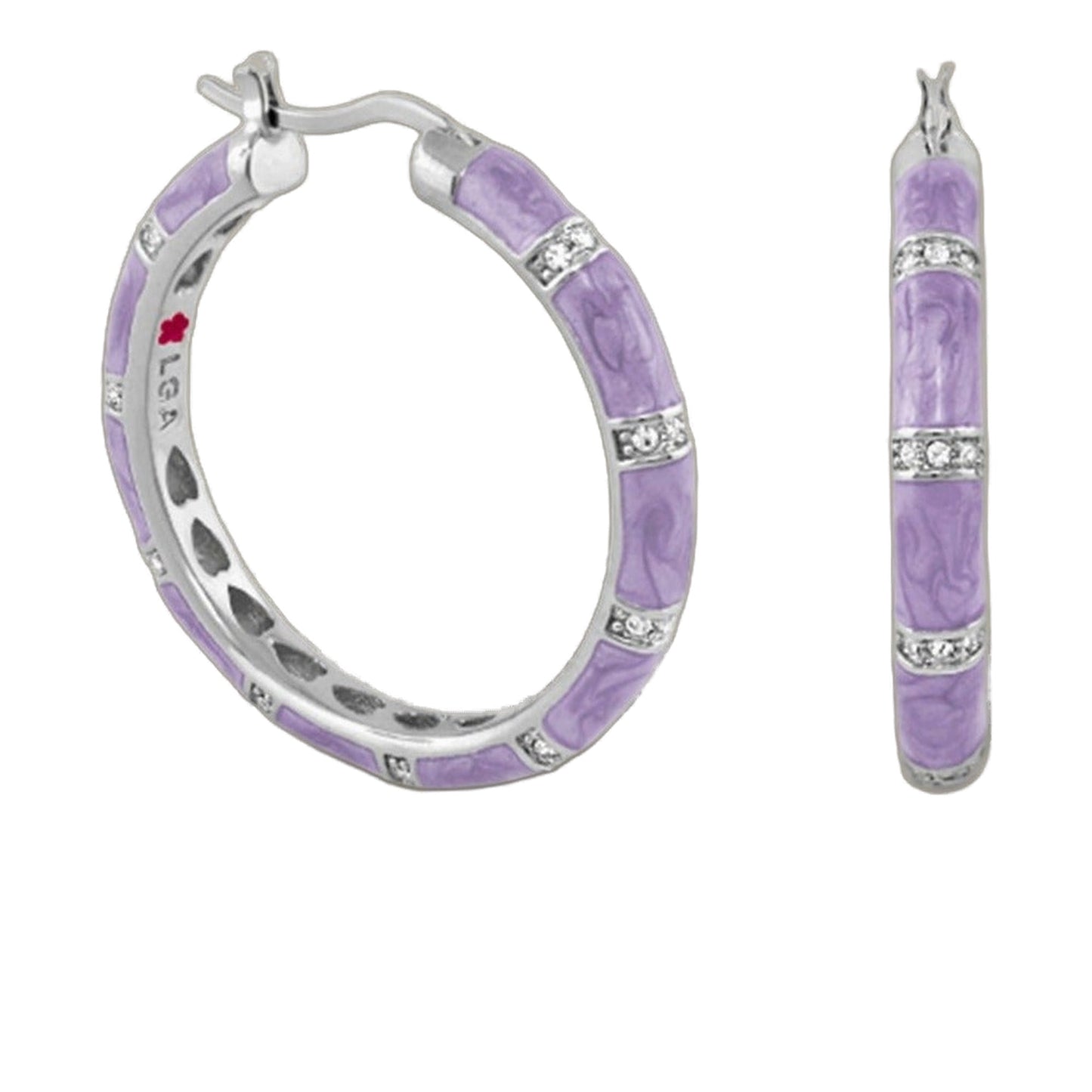 Santa Barbara Earrings 2-piece lavender enamel with diamond accents; hoop and drop styles on Tampa Home & Garden Store