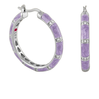 Santa Barbara Earrings 2-piece lavender enamel with diamond accents; hoop and drop styles on Tampa Home & Garden Store