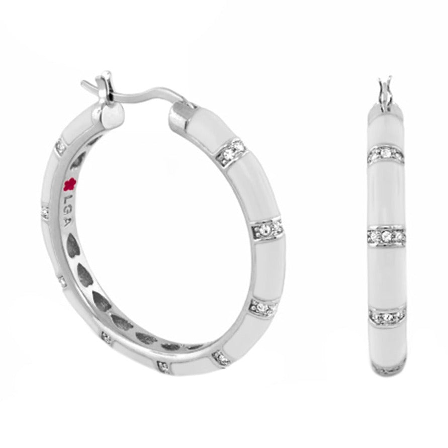 Hoop earrings Santa Barbara by Lauren G Adams in white enamel with crystal band accents on Tampa Home & Garden Store