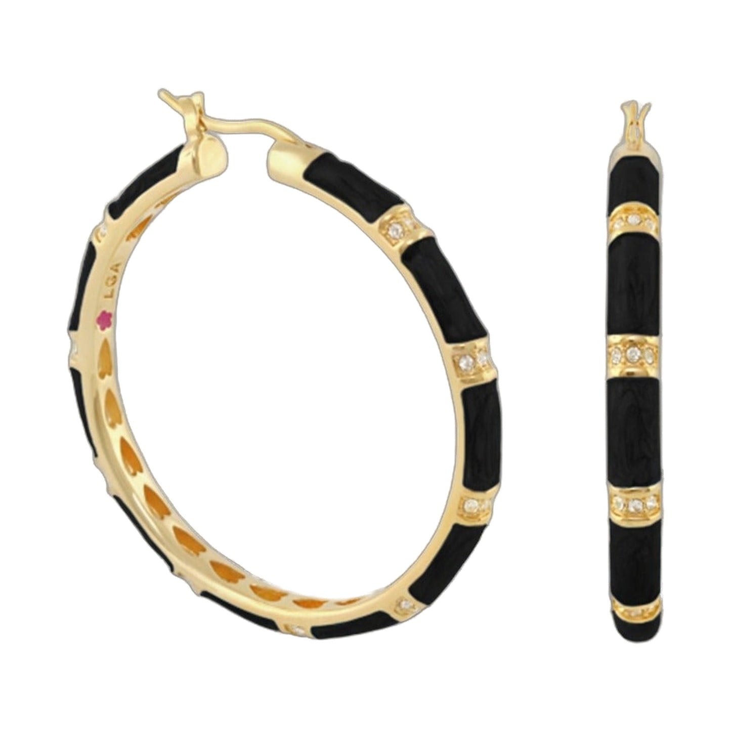 Santa Barbara Earrings by Lauren G Adams, gold-tone hoops with black enamel crystals (2) on Tampa Home & Garden Store