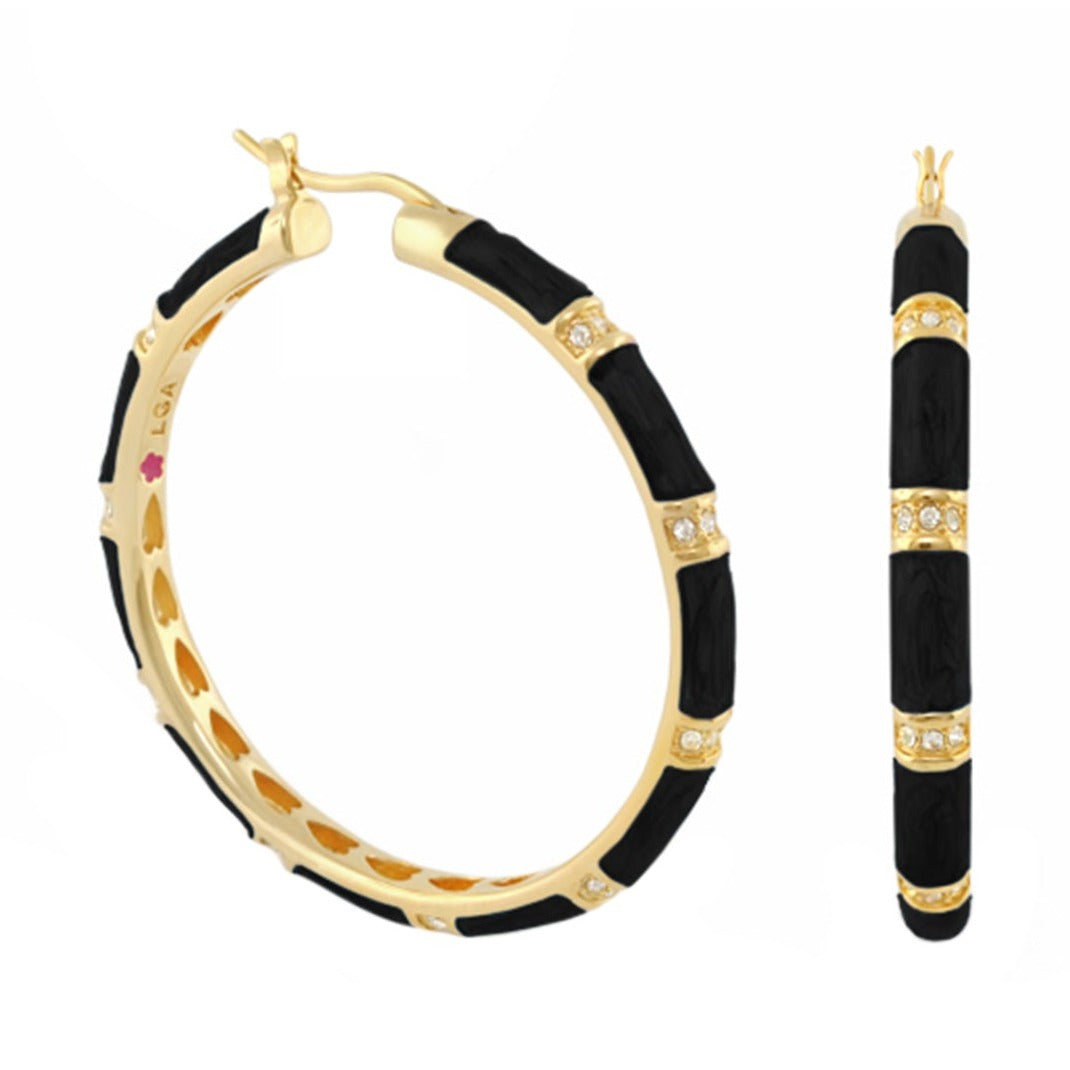Santa Barbara earrings 2pc set gold hoop and black enamel bar with diamonds by Lauren G Adams on Tampa Home & Garden Store