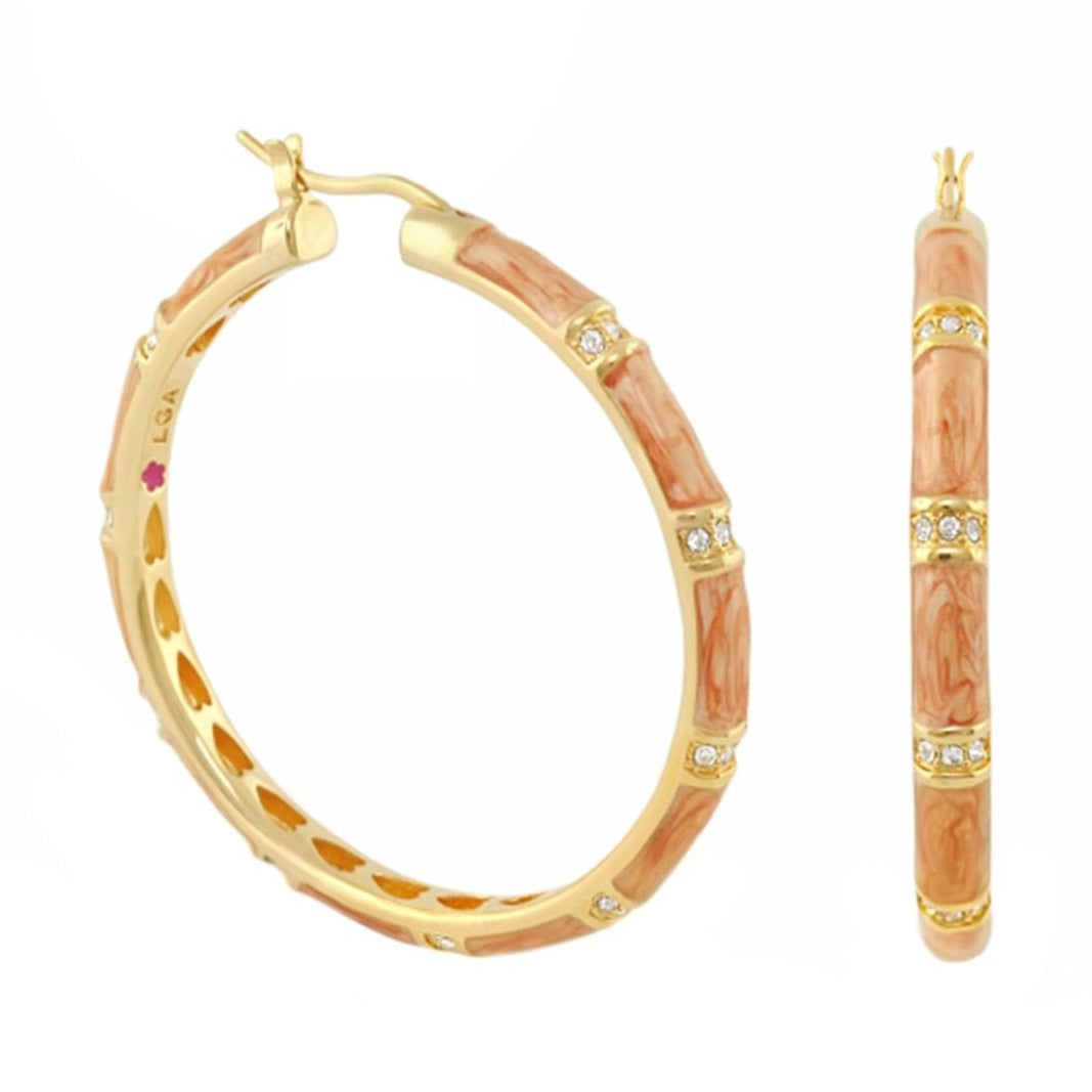 Santa Barbara enamel hoop earrings by Lauren G Adams, gold-tone with pink enamel and crystals on Tampa Home & Garden Store