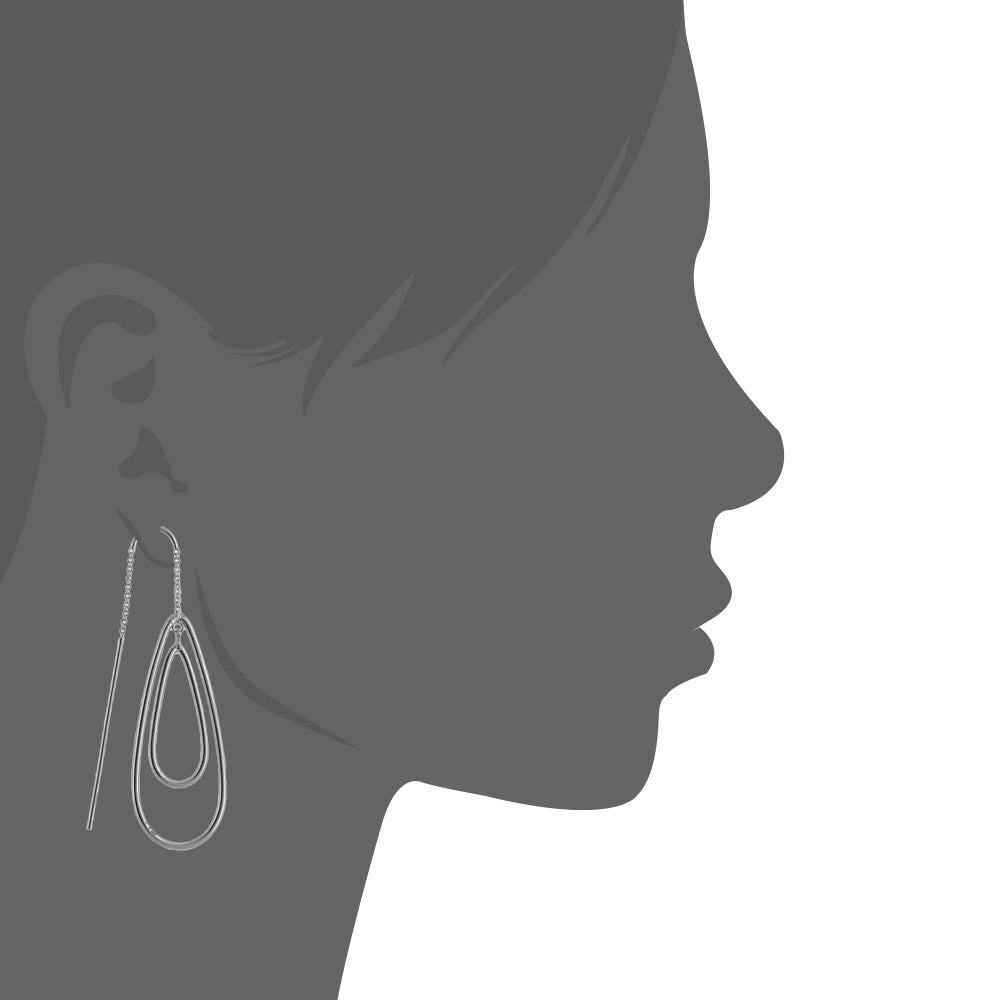 Socialite Threader Earrings silver-tone metal with double teardrop outlines on Tampa Home & Garden Store