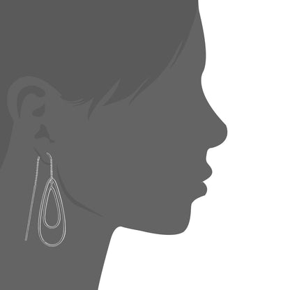 Socialite Threader Earrings silver-tone metal with double teardrop outlines on Tampa Home & Garden Store
