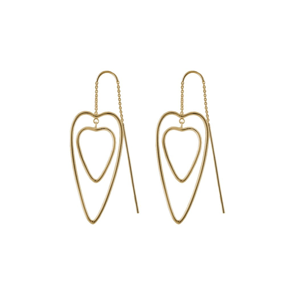 Pair of Socialite Threader Earrings gold-tone with double heart outlines on Tampa Home & Garden Store