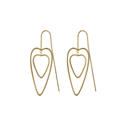 Pair of Socialite Threader Earrings gold-tone with double heart outlines on Tampa Home & Garden Store