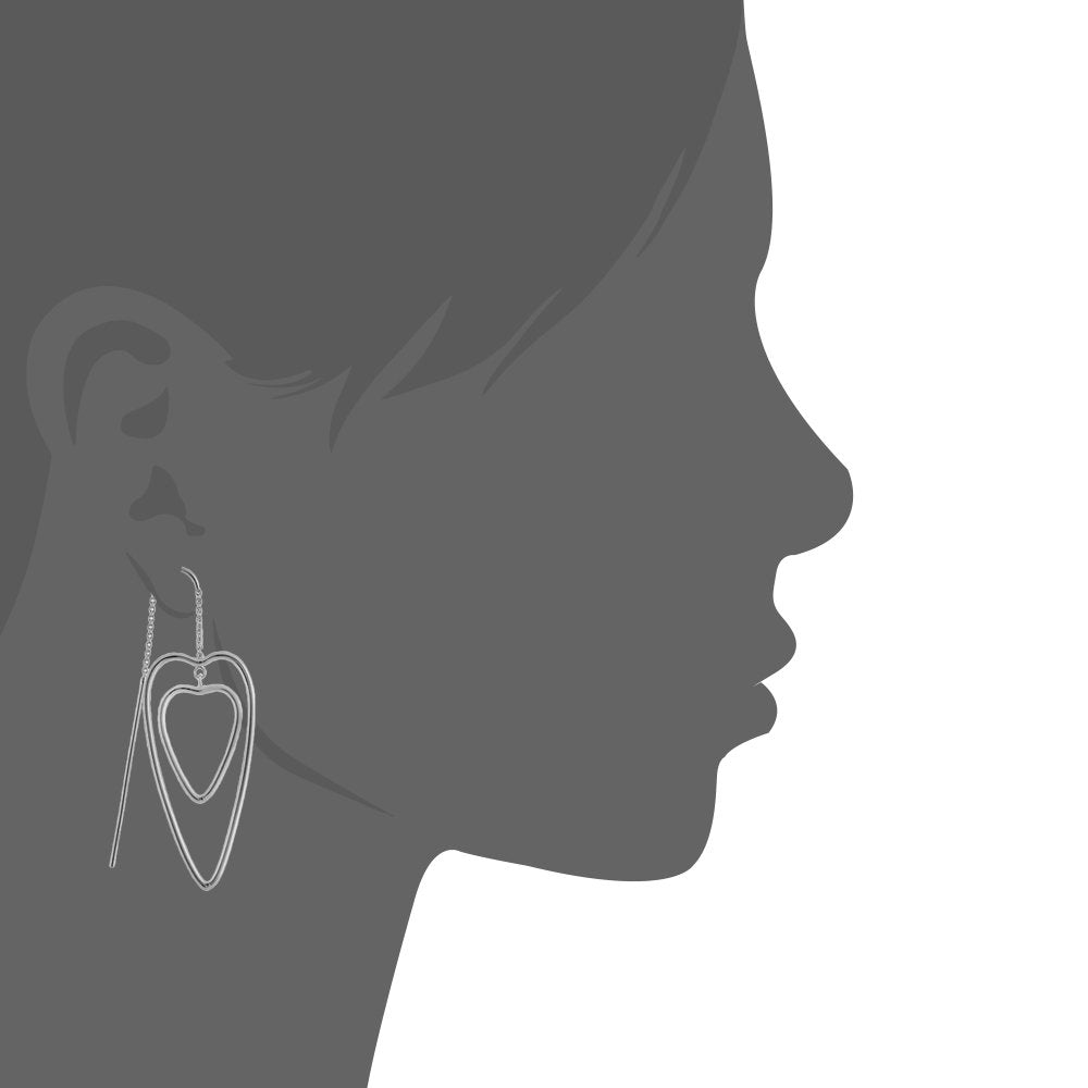 Socialite Threader Earrings silver heart pendant with a double heart design Lauren G Adams on Tampa Home & Garden Store