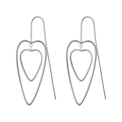 Socialite Threader Earrings by Lauren G Adams, silver-tone heart frames with chain threader, pair on Tampa Home & Garden Store