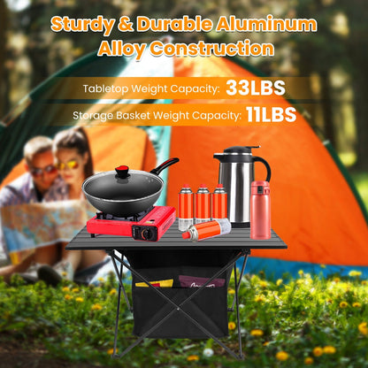 GemGear foldable camping table with storage basket, rustproof aluminum, portable with bag on Tampa Home & Garden Store