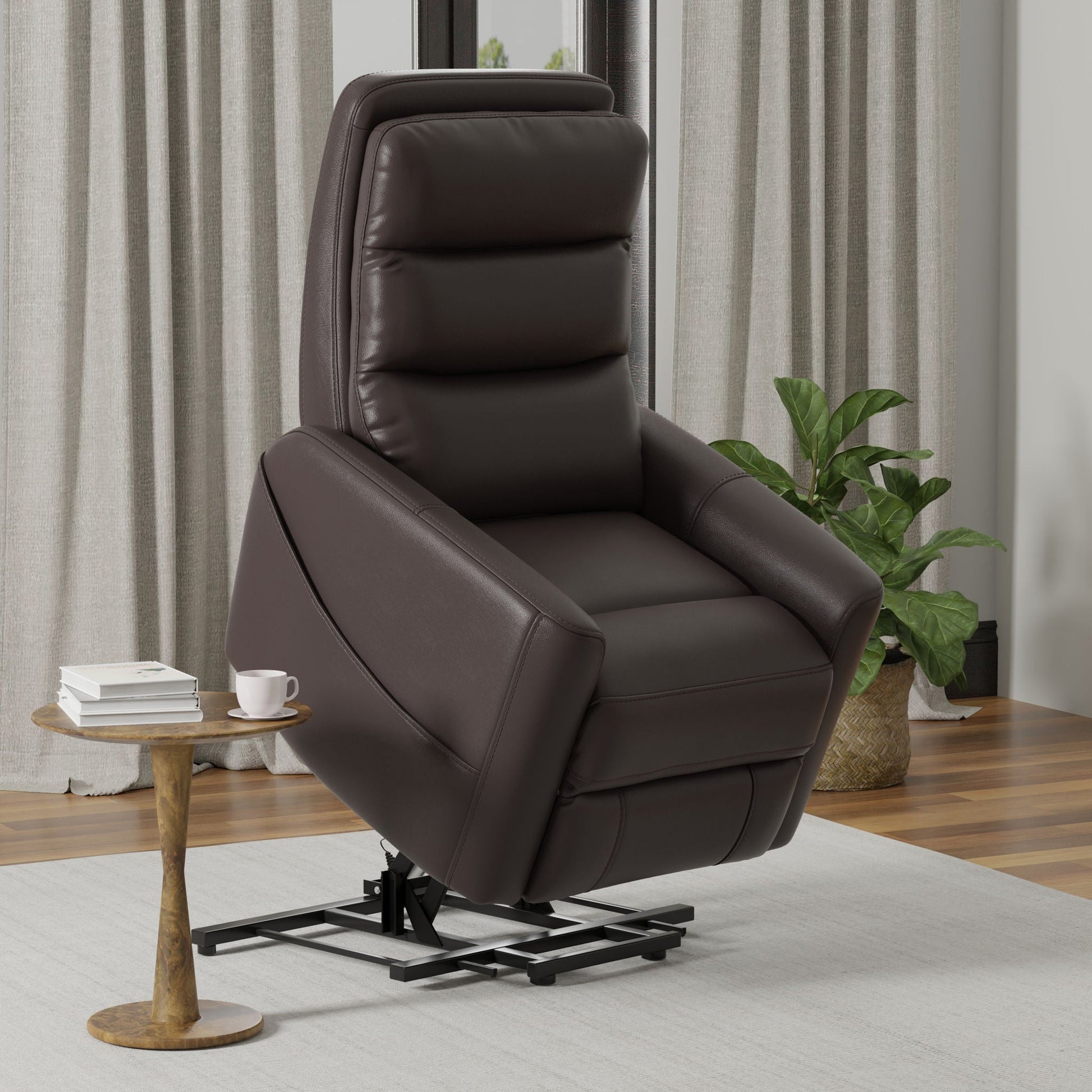 Bentley Power Lift Chair in brown leather with full recline USB charging HouseOfZazla on Tampa Home & Garden Store