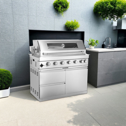 Six Burners Grill by HouseOfZazla in stainless steel with six control knobs on Tampa Home & Garden Store