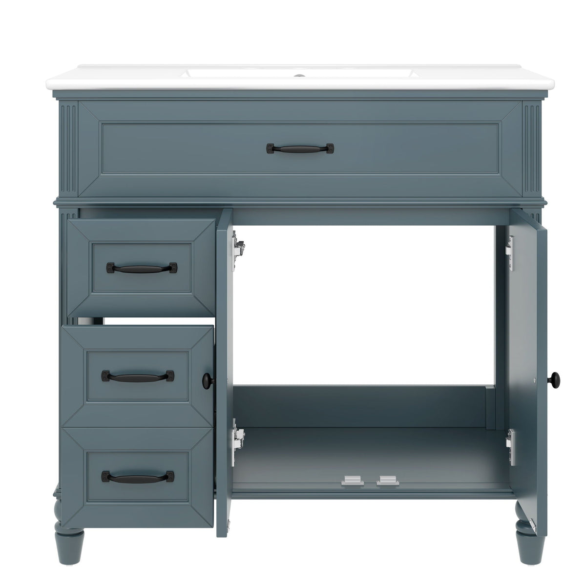 Bathroom vanity with sink, solid wood cabinet, blue gray, black handles, HouseOfZazla on Tampa Home & Garden Store
