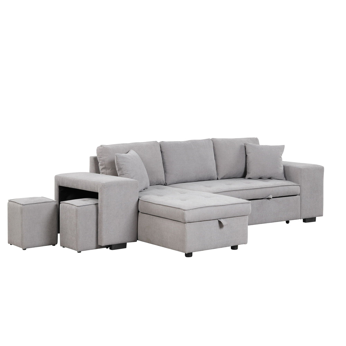 Modern L-shape sleeper sectional sofa in gray fabric with storage chaise and 2 ottomans on Tampa Home & Garden Store