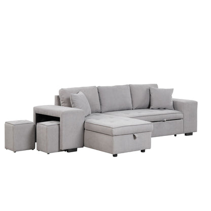 Modern L-shape sleeper sectional sofa in gray fabric with storage chaise and 2 ottomans on Tampa Home & Garden Store
