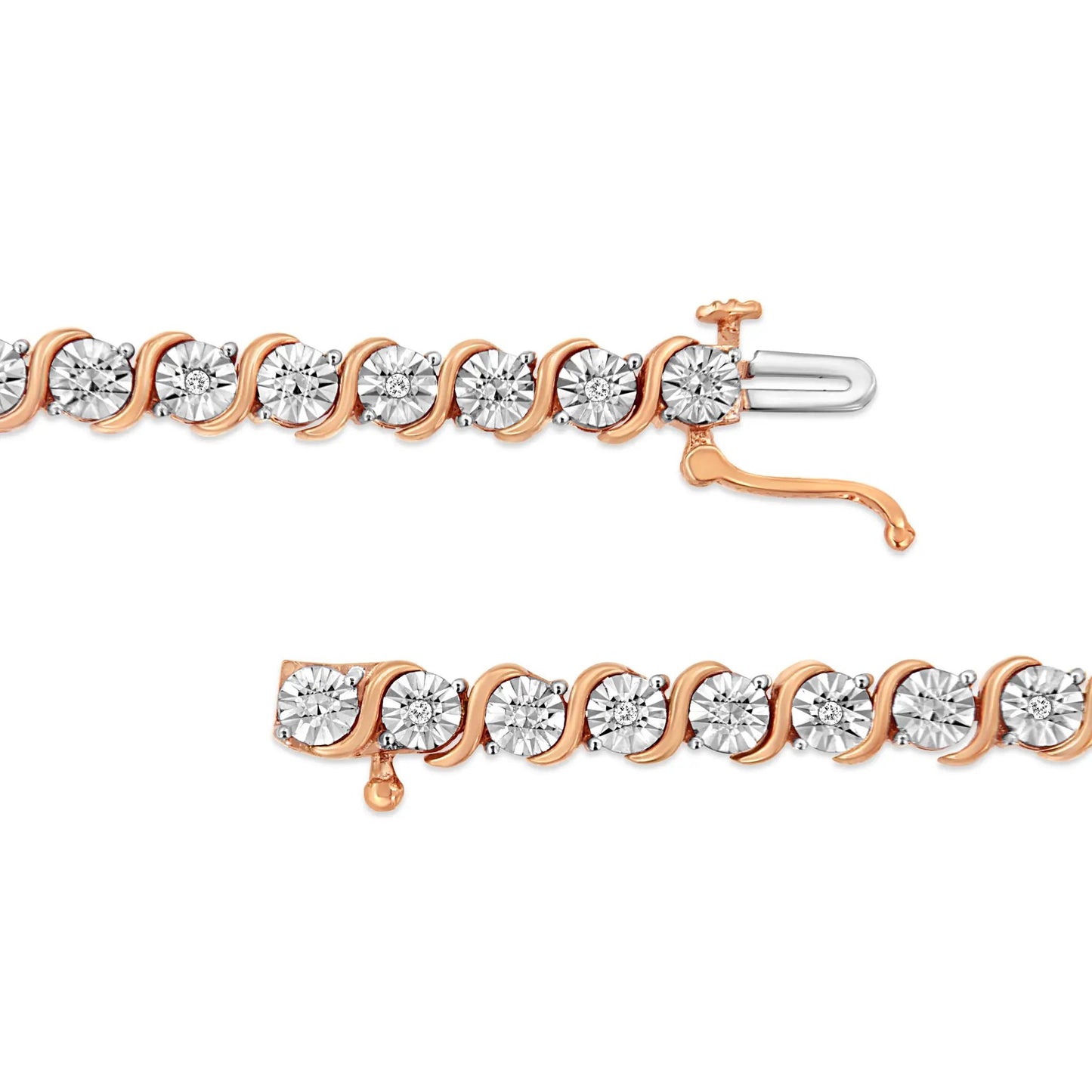 Tennis bracelet in rose gold plated .925 silver with diamonds, S-link design, 7 in., on Tampa Home & Garden Store