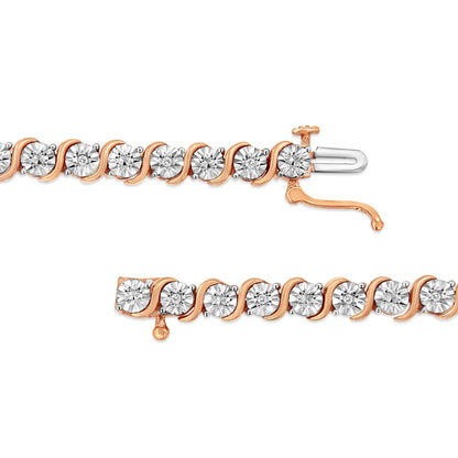 Tennis bracelet in rose gold plated .925 silver with diamonds, S-link design, 7 in., on Tampa Home & Garden Store