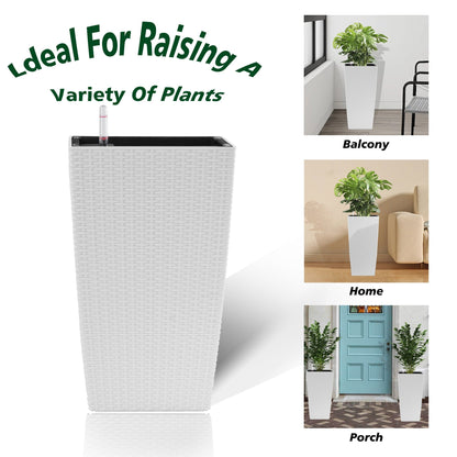 White faux rattan square planter 22.6in, 2-pack with auto-watering for indoor/outdoor use on Tampa Home & Garden Store