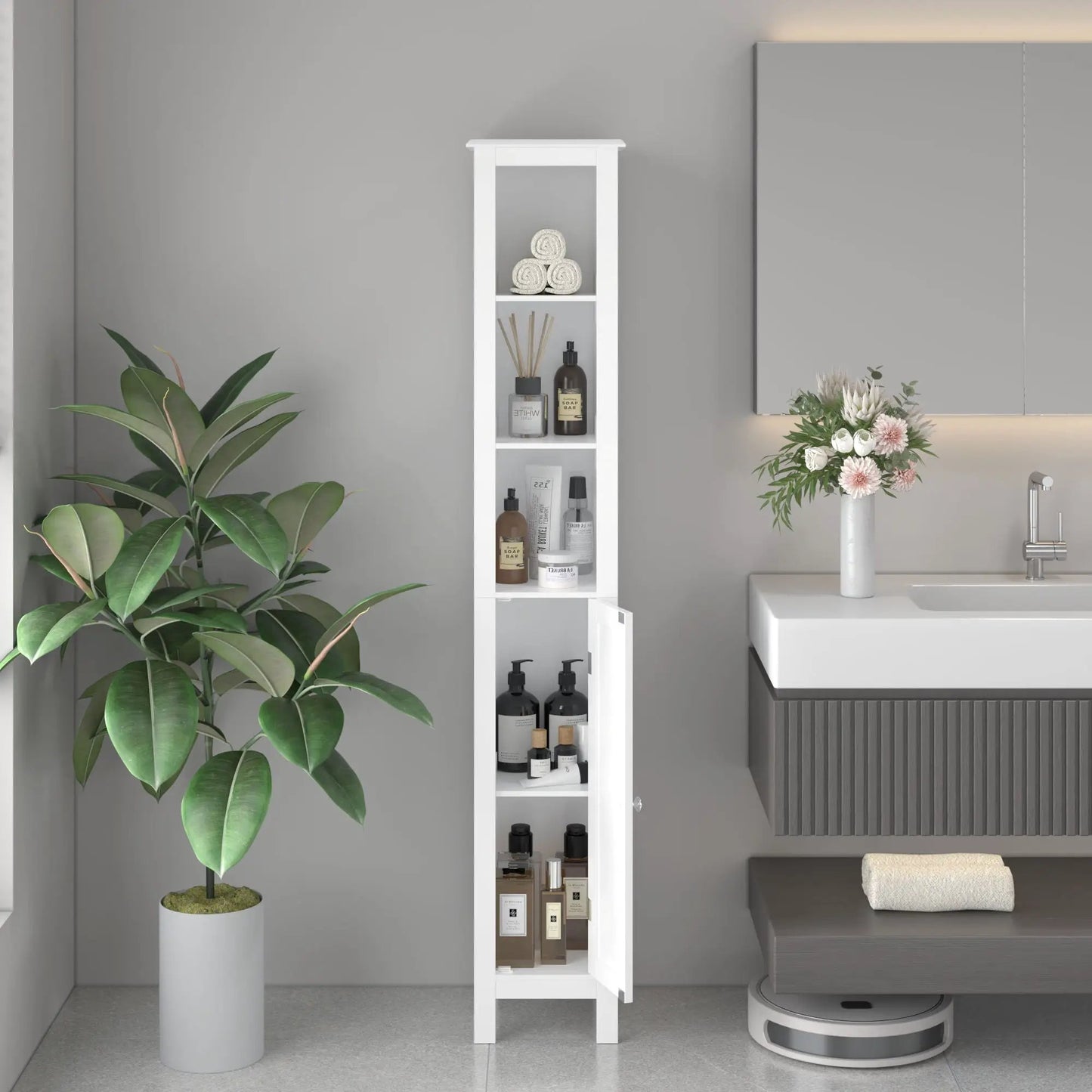 Slim Bathroom Cabinet with Adjustable Shelves