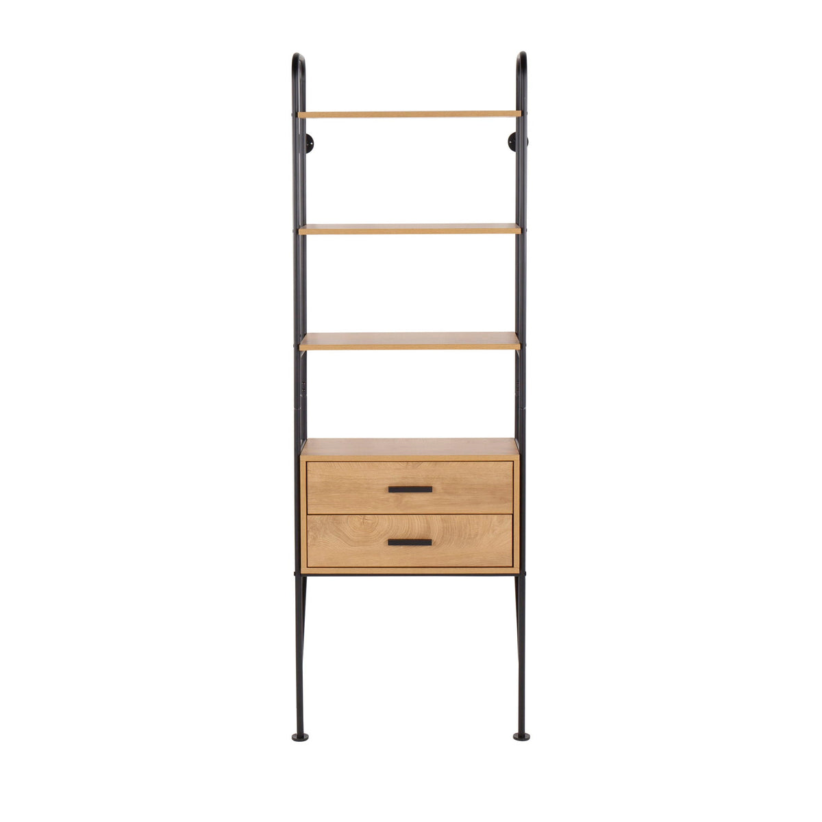 Industrial bookcase with black steel frame and 4-shelf wood shelves with drawer by HouseOfZazla on Tampa Home & Garden Store