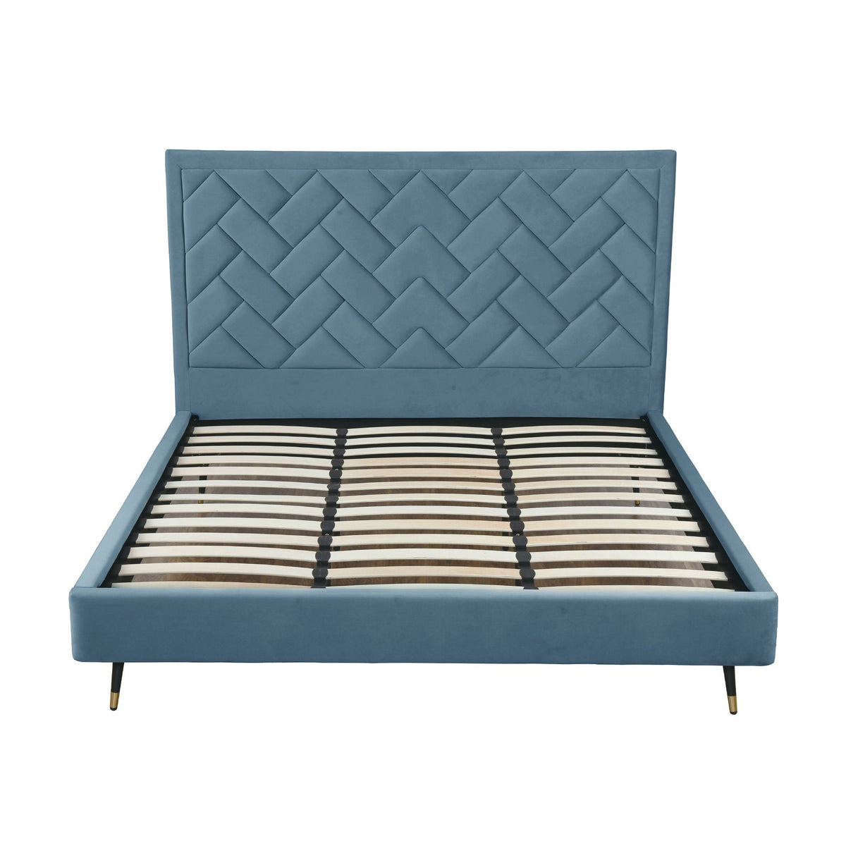 Crosby upholstered bed with blue chevron quilted headboard and slatted base by HouseOfZazla on Tampa Home & Garden Store