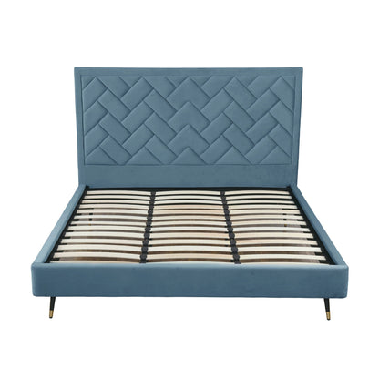 Crosby upholstered bed with blue chevron quilted headboard and slatted base by HouseOfZazla on Tampa Home & Garden Store