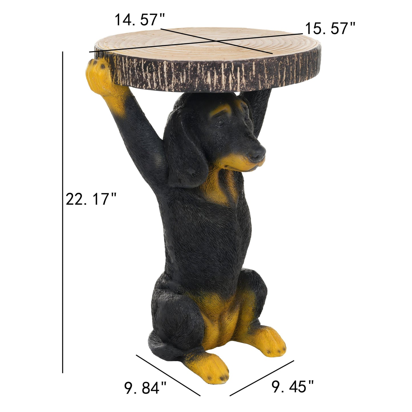 Whimsical Black Dog MGO Side Table with round wood slice top by HouseOfZazla on Tampa Home & Garden Store