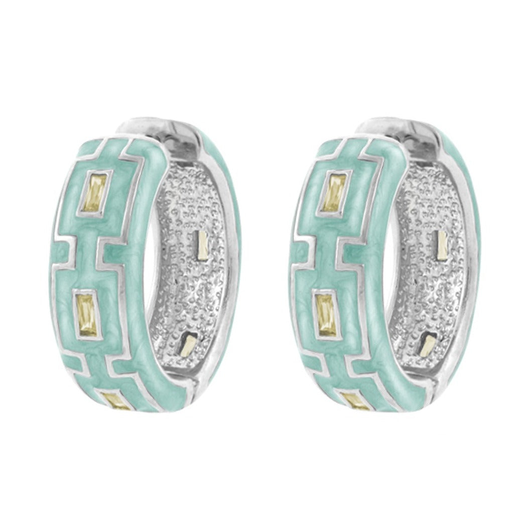 Greek Key Hoop Earrings pair in turquoise enamel with silver trim by Lauren G Adams on Tampa Home & Garden Store