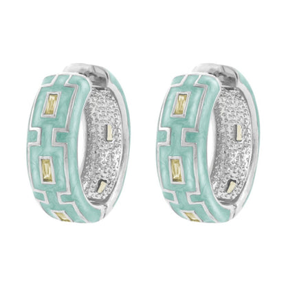 Greek Key Hoop Earrings pair in turquoise enamel with silver trim by Lauren G Adams on Tampa Home & Garden Store