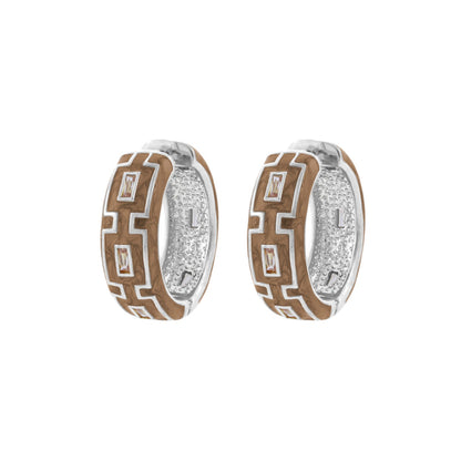 Greek Key Hoop Earrings by Lauren G Adams, two-tone silver and bronze with stones, pair on Tampa Home & Garden Store